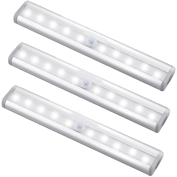 Bevægelsessensor Lysbånd, (10 LED, 3-pak) Trådløs Garderobelampe