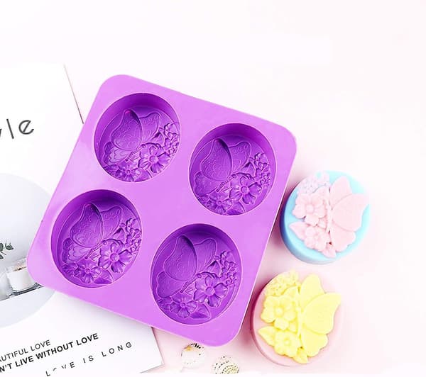 Silikoneforme 4 runde huller Silikonesæbeforme Sommerfugleform DIY Fondant Silikonesæbeform Nem