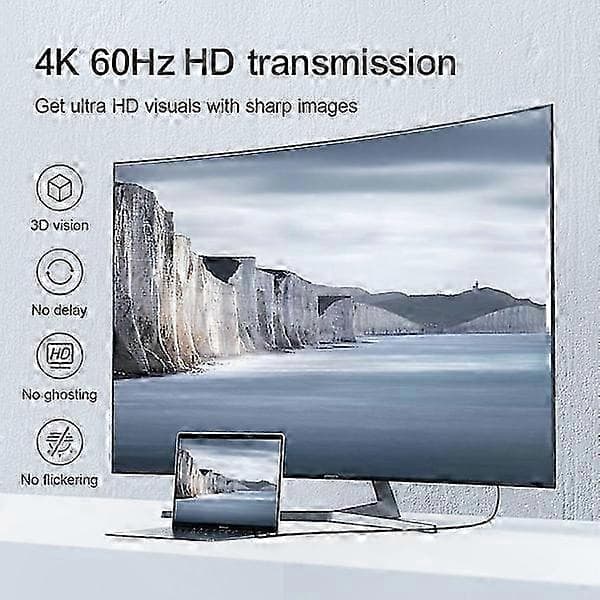 USB-C til HDMI-adapterkabel, 4K 60Hz, vinklet kontakt, 2 meter lengde, grå farge