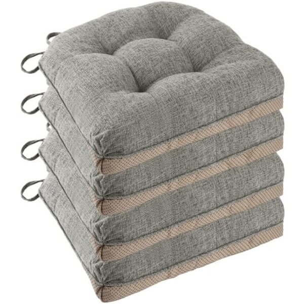 Sklisikre stolputer for spisebordstoler, sett med 4, 46*43*9cm seteputer med bånd light gray