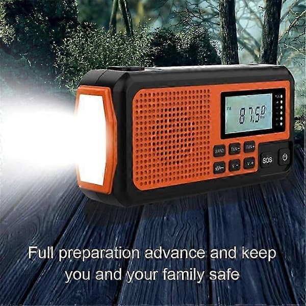 373 Multifunktionel udendørs nødradio med håndsving, AM/FM, solcelle og powerbank, EU-version