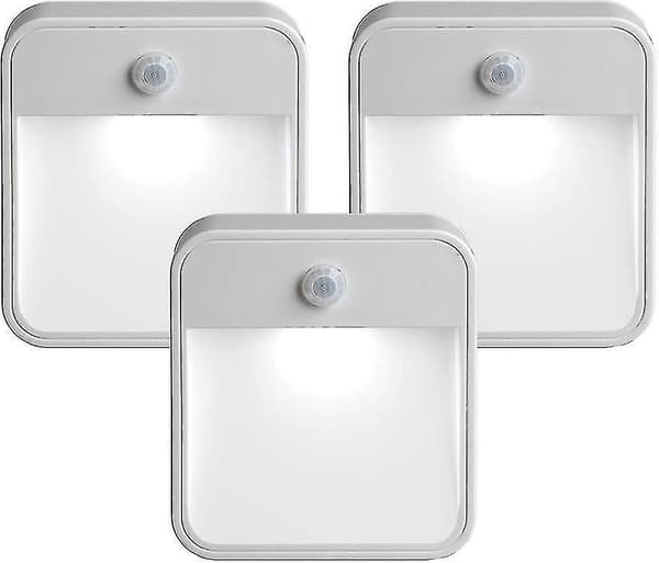 Batteridriven rörelsesensor LED-nattlampa som kan fästas var som helst, 3-pack, vit, 3 stycken