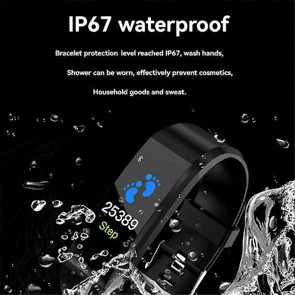 Bluetooth Sport Smart -rannekoru, vedenkestävä, sykemittaus, askelmittari, urheilu- ja kuntoiluaktiivisuus [HK] Black