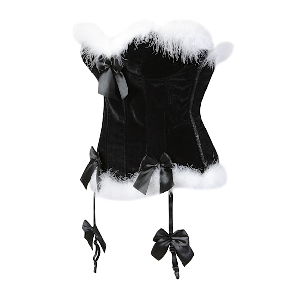 Palace korset top, fjerblød juleoutfit, ball bow korset (sort) 4XL