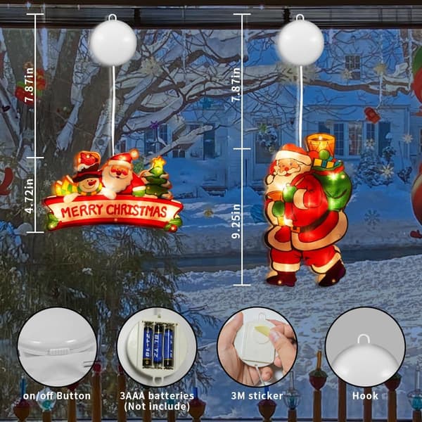 Christmas Window Silhouette Light Decoration - Hanging LED String Lights Battery Operated CJY