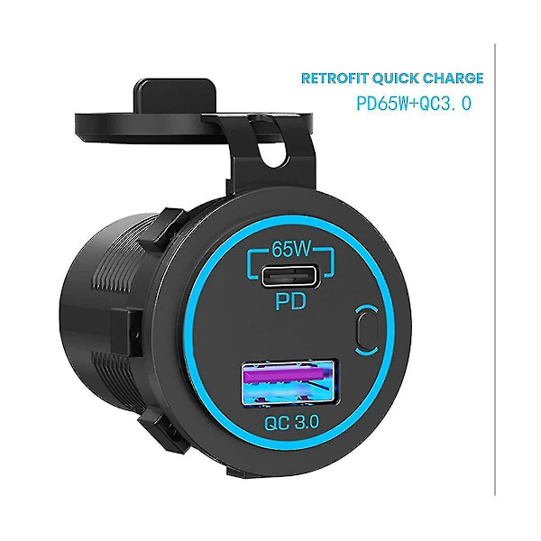 2024-65w Pd 12v USB-kontakt for bærbar PC USB C Billader Uttak Vanntett Adapter For-fg