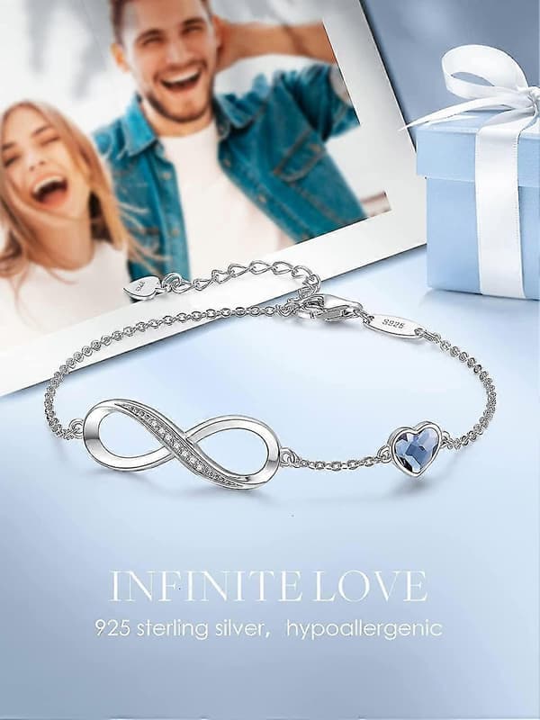 Infinity Hjerte Sjarmarmbånd - 925 Sterling Sølv Justerbart Smykkegave til Kvinner