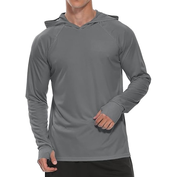 Huvtröjor för män UV-solskydd Långärmade T-shirts Lättviktig Rash Guard med tumhål Mörkgrå Dark Grey L