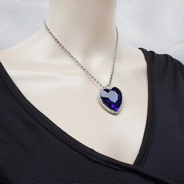 Klassiskt Titanic Heart Of Ocean Safirkristall Hängsmycke Halsband Gåva-Silver[D]