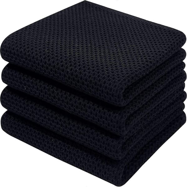 6-pack våffelvävda kökshanddukar i bomull, ultramjuka absorberande snabbtorkande kökshanddukar svarta Black 34*73cm