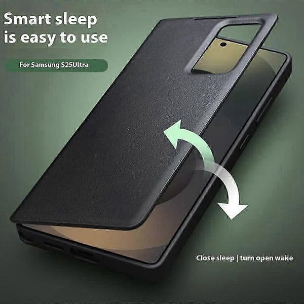 Til Samsung Galaxy S25 Ultra Case View Window Ægte Ko Læder Flip Telefon Cover Black