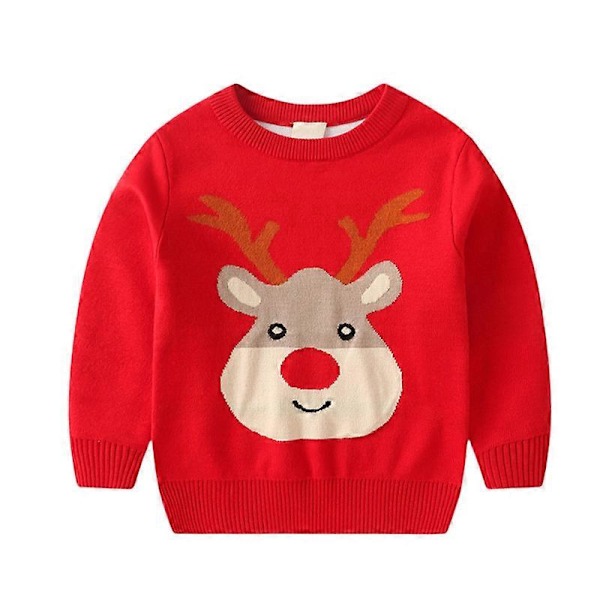 Tröja för småbarnspojkar och flickor, stickad jul-sweatshirt, tröja i bomull för små barn, varma vintertoppar, jacka, kläder Elk 120CM