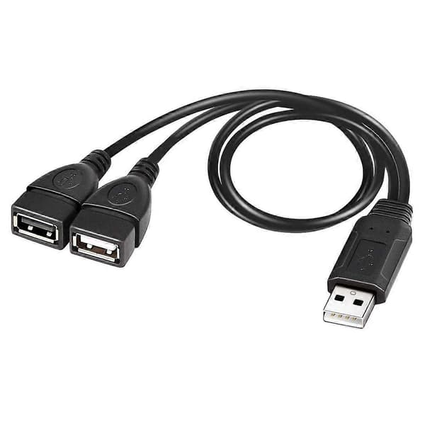 USB-splitterkabel, USB 2.0 A hann til dobbel USB hunn Y-splitter ladekabel Black