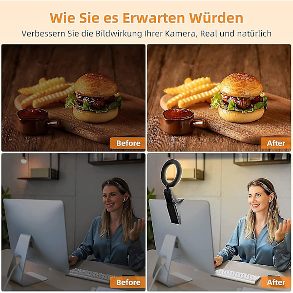 Multifunktionell skrivbordslampa för fyllnadsljus, gourmetfotografering, hopfällbar videokonferenslampa