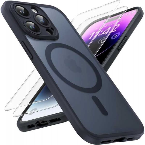 3-i-1 komplet iPhone 15 Pro stødabsorberende etui MagSafe-kompatibelt - Sort