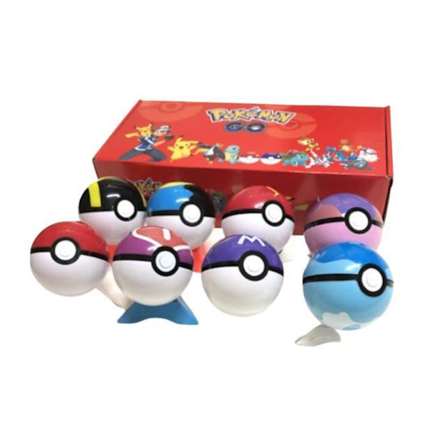 8 stk. Poké Ball + 8 stk. Figurer + 8 stk. Base - Den perfekte fødselsdagsgave - Tilfældig