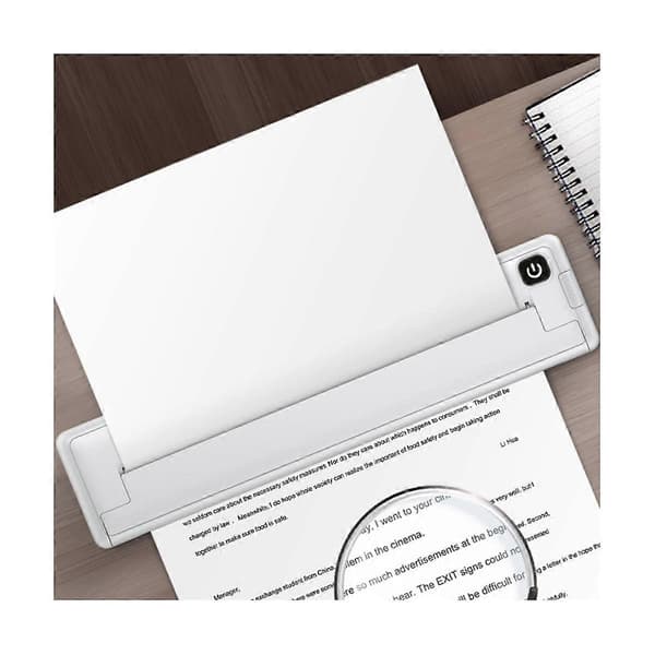 Bærbare printere Trådløs A4 termisk printer Blækfri lomme foto dokumentprinter Bluetooth rejseprinter til hjemmet White