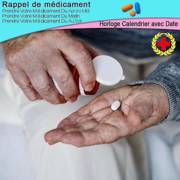 8 tums LCD digital kalenderklocka, kalenderklocka med datum, veckodag och tid (vit)