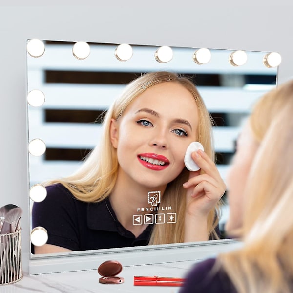 Bebetter Hollywood Spejl med USB Makeup Lys, 10 Lys, 3 Lystilstande, Bord- eller Vægmonteret, Kun Belysning