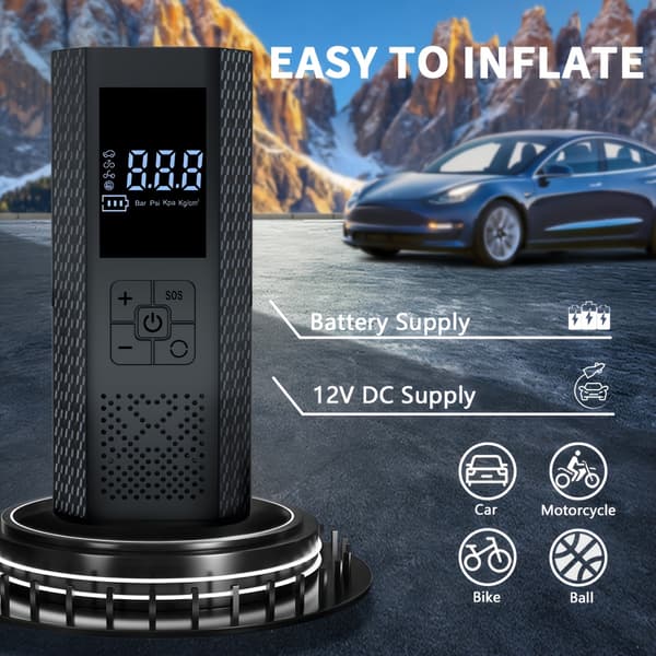 150PSI Portabel Luftkompressor, Däcktrycksmätare, LED-Display, 3X Snabbare, USB-driven, Uppladdningsbar 【Sort】
