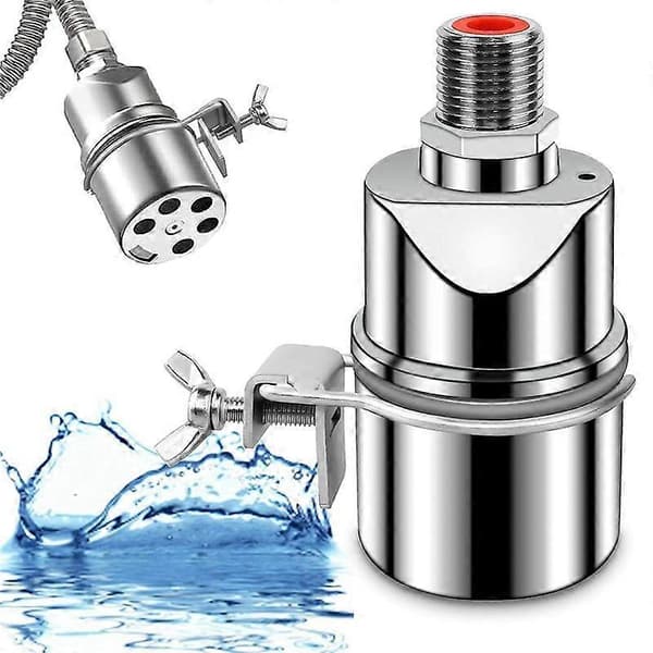 Automatisk vandstandsreguleringsventil 1/2 tomme rustfrit stål flydekugleventil til tank swimmingpool lige med klips Silver