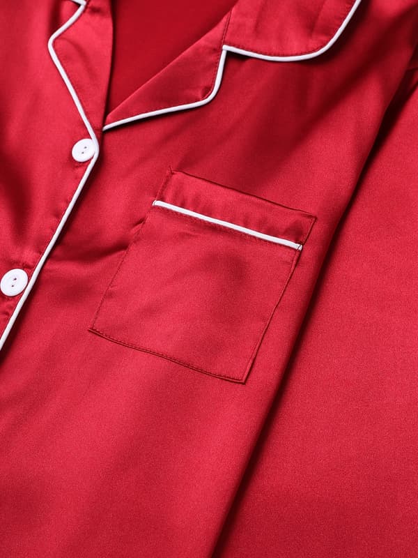 Solid pyjamassett, langermet med knapper, nattøy og loungewear for kvinner language R\u00f6d