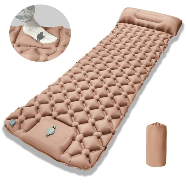 Self-Inflating Camping Mattress: Thick Lightweight Single Camping Mattress Inflatable and Connectable Double Camping Mat and Compact Inflatable Khaki
