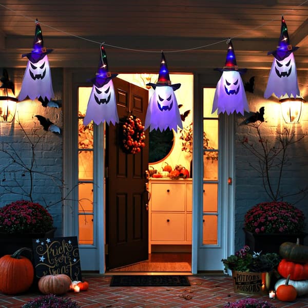 Halloween Outdoor Decorations, Hanging Luminous Ghost Witch Hat with String Lights, Spooky Halloween Tree Decorations, CJY
