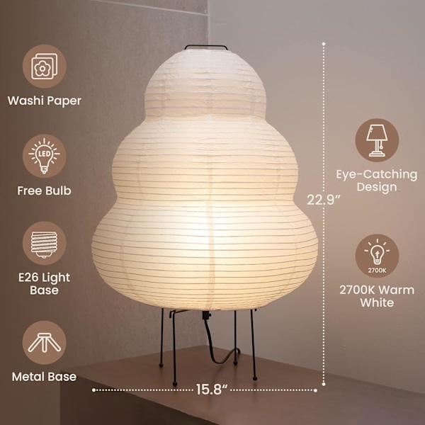 Nogyu2022 Akari Japansk Papir Gulvlampe - Noguchi Papir Lanterne Gulvlampe - Hyggelig Mid Century Gulvlampe (Gulvlampe) Floor Lamp