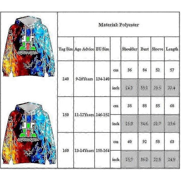 Unspeakable Barn Pojkar Hoodies Youtuber Merchandise Tröja med huva Långärmad Casual Pullover Toppar 11-12 Years