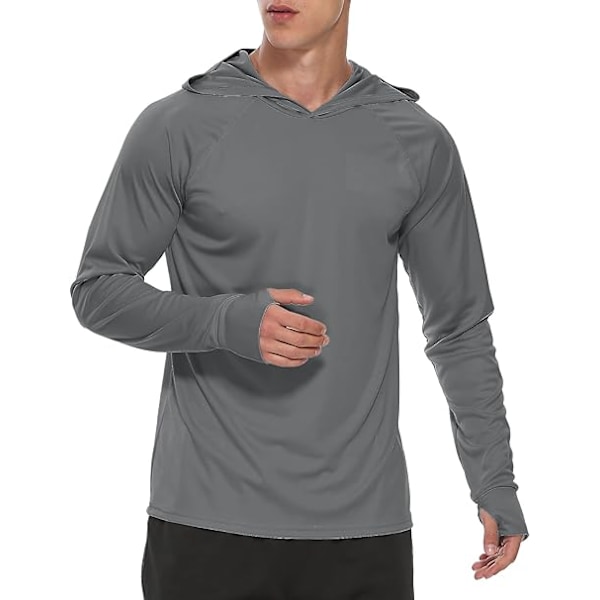 Huvtröjor för män UV-solskydd Långärmade T-shirts Lättviktig Rash Guard med tumhål Mörkgrå Dark Grey L