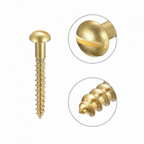 Messing selvskærende træskruer, M2.5 x 20mm med kærv, rund hoved, 100 stk.