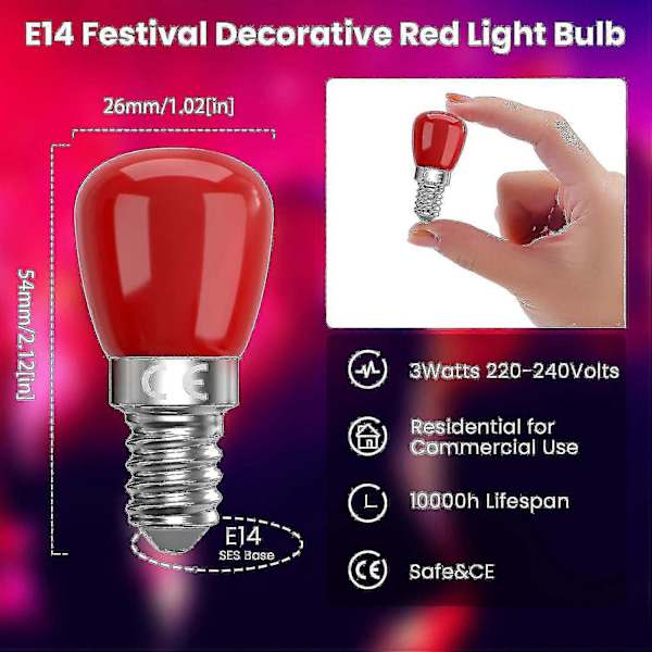 Paket E14 Röda LED-lampor 3w E14, Dekorativa Röda E14 LED-lampor, 25w Ersättning, Lämplig för Stämningsbelysning, Halloween, Jul [Energiklass