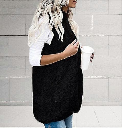 Fleeceforet vest til damer, kropsvarmer, vest, vinter, ærmeløs jakke Sort Black 2XL
