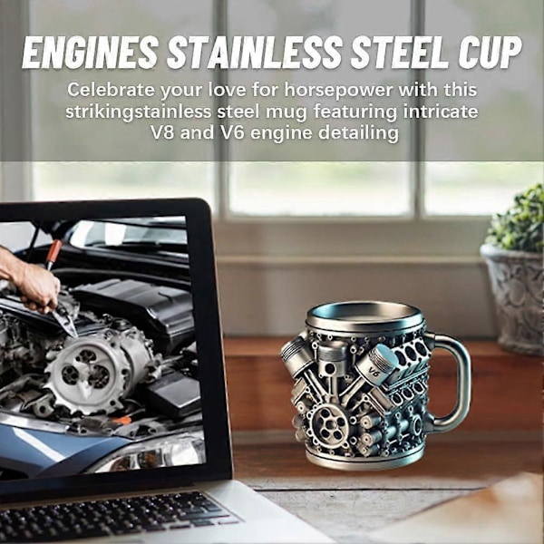 Rostfri Mugg, V8/V6 Motor Design Rostfri Kopp, Roliga Tåliga Stilrena Kaffekoppar, lämplig Som Gåva till Pojkvän eller Pappa V6