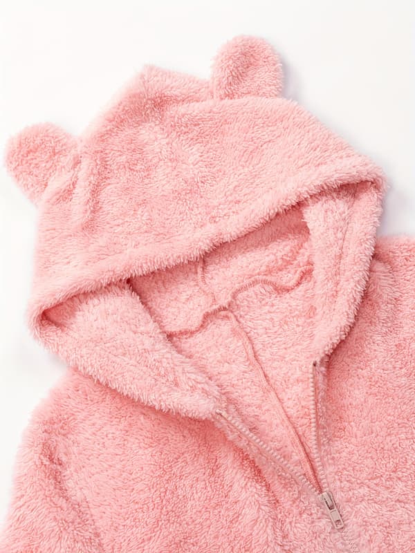 Fuzzy Jumpsuit Pyjamas med hætte, langærmet lynlås, behagelig LanguageCJY language language S