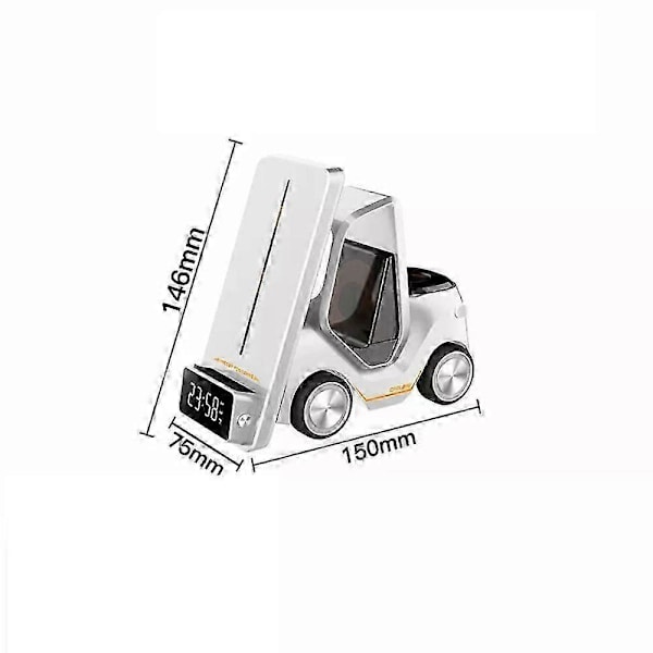 3-i-1 Gaffeltruck Trådløs Ladestasjon med Klokke & Ambient Lys grey