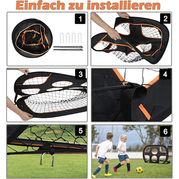 2 i 1 Havefodboldmål til Børn - Fodboldmål med Målmur - Foldbart Fodboldmål Pop Up Fodboldtræningsmål - 121 x 80 x 80 cm Sort + Orange