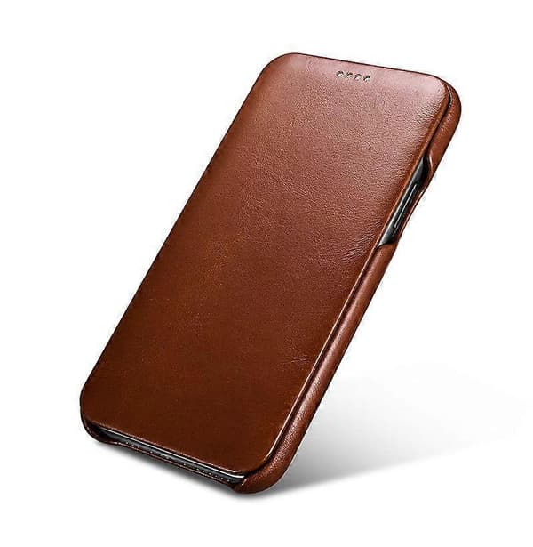 Läderfodral kompatibelt med iPhone 12 - Äkta läderfodral i vintagestil - brun