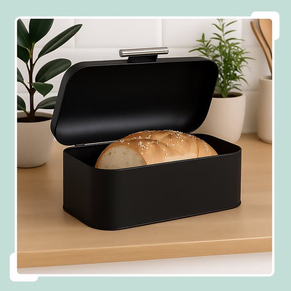 Køkkenbord brødkasse - 15,5 x 30 x 21 cm - med brødpose - sort