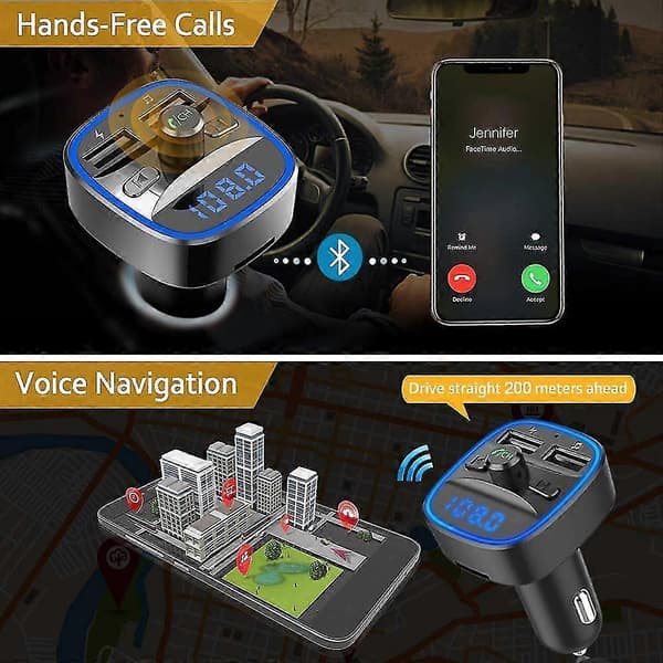 T25 Billader Spenningsdeteksjon FM-sender Håndfri Telefon Bil Bluetooth Mp3-spiller