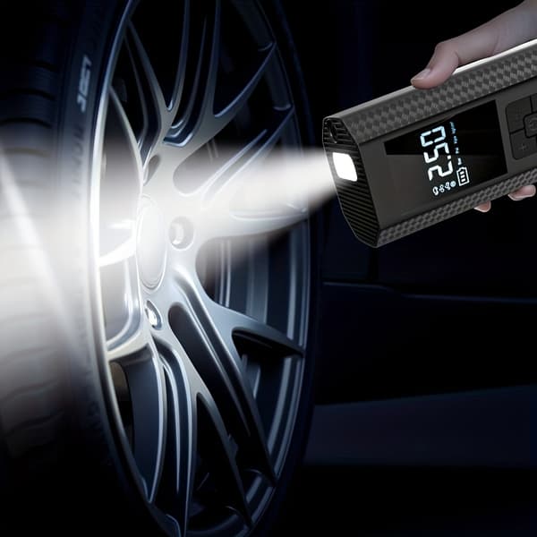 150PSI Portabel Luftkompressor, Däcktrycksmätare, LED-Display, 3X Snabbare, USB-driven, Uppladdningsbar 【Sort】