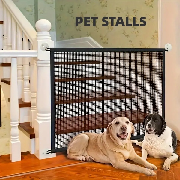 Stylish drill-free pet safety barrier - durable polyester mesh