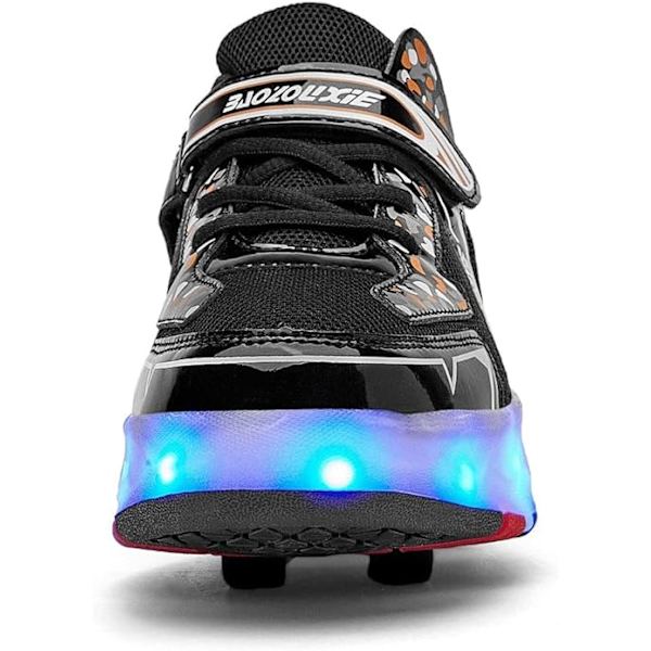 Rullskridskor för pojkar och flickor med 4 hjul, justerbara ungdomsskor med hjul, med glöd black(blue light) 35