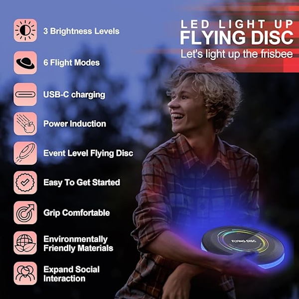 Lysende Frisbee - RGB Lys, Genopladelig, 50 LED Lys Super Lys, Bevægelsessensor Smart Tilstand, Velegnet til Terrasse, Græsplæne, Bane, Udendørs Spil (blå) blue