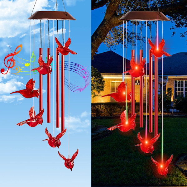 Solcellskolibri vindklocka ljus LED jul fjäril ljus trädgård sol vindklocka ljus landskapslampa trädgårdslampa röd 6 lamphållare Red 6 lamp holder Red Bird Red Tube