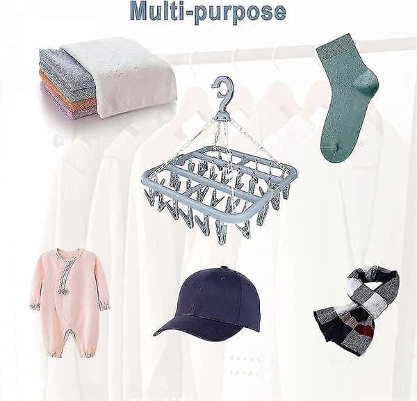 32 Clothes Pegs Sock Drying Rack. Underwear Hanger. Rotating Hook Clothes Peg Hanger For Socks.