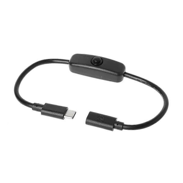 USB Type C med PÅ/AV-bryter strømknapp 27 cm ladeforlengelseskabel