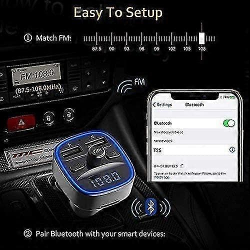 T25 Billader Spenningsdeteksjon FM-sender Håndfri Telefon Bil Bluetooth Mp3-spiller