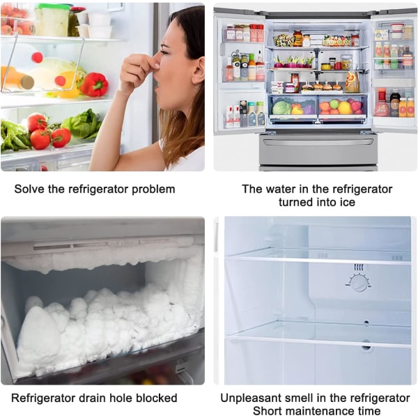 8 avloppshål för kylskåp, set för rengöring av kylskåp, Ref